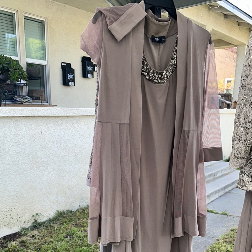 Elegant Taupe Dress with Sheer Overlay